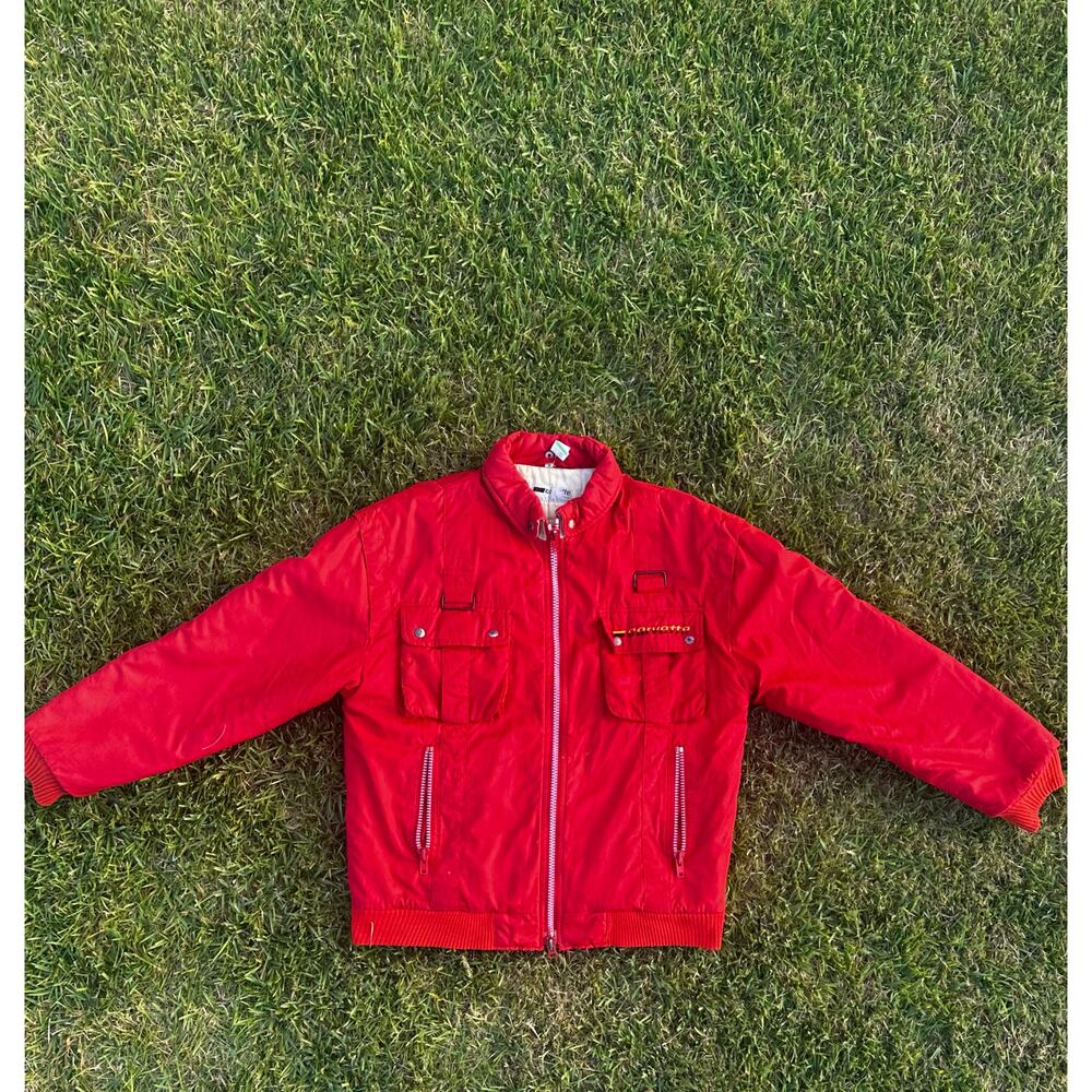 Made in USA, vintage 80s style Corvette Red Jacket white inning.